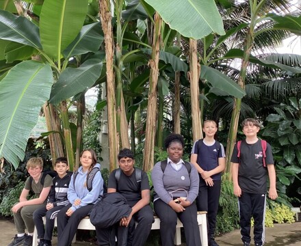 Resting under a banana tree in the Glasshouse